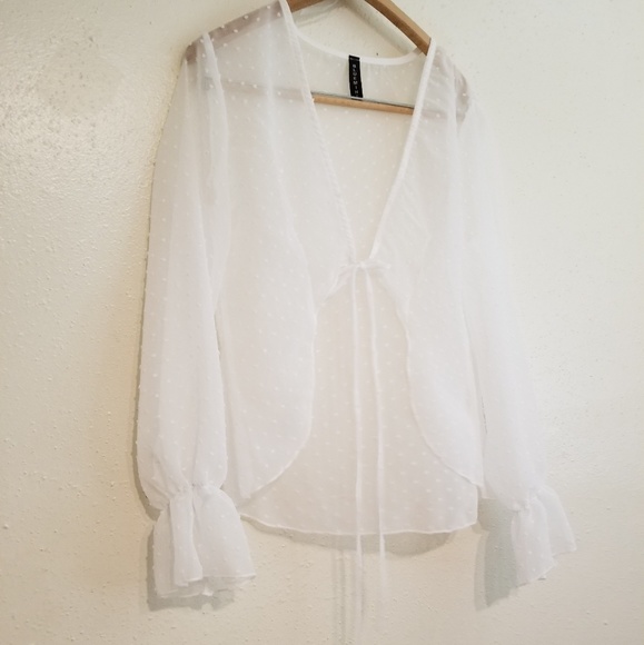 Sheer ivory swiss dot tie closure top - Picture 6 of 7